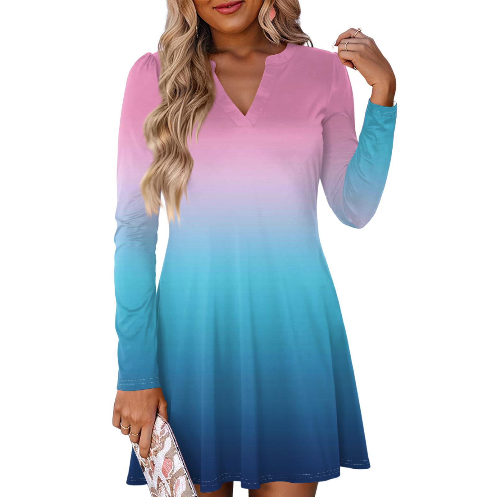 

Женское модное платье с градиентным V-образным вырезом и длинными рукавами M розовый