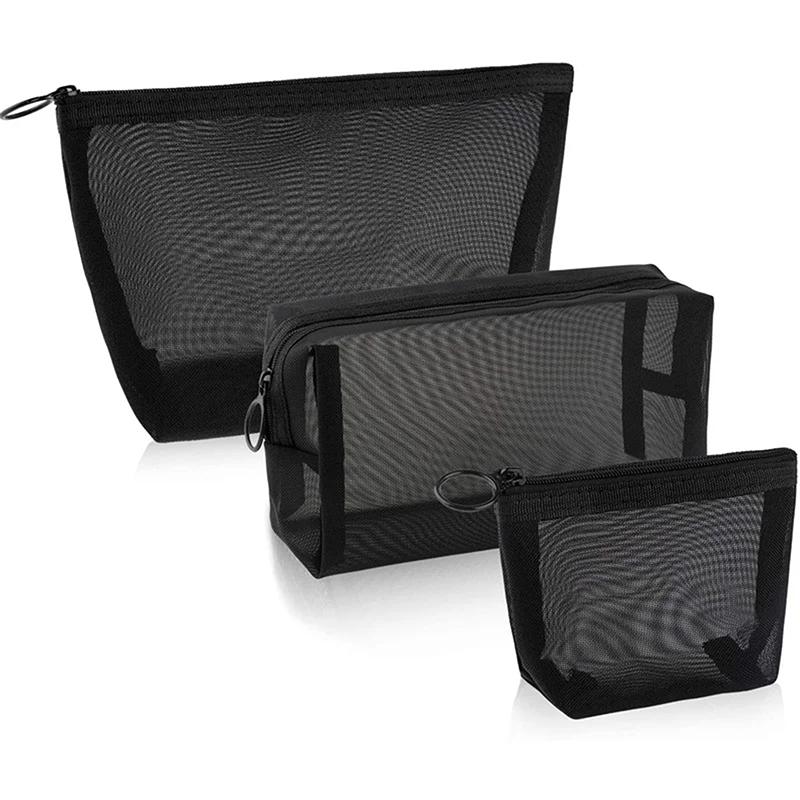 Black Makeup Bags Small Large Mesh Transparent Cosmetic Bag Organizer For Cosmetics Storage Pencil Cases Neceser Pouch