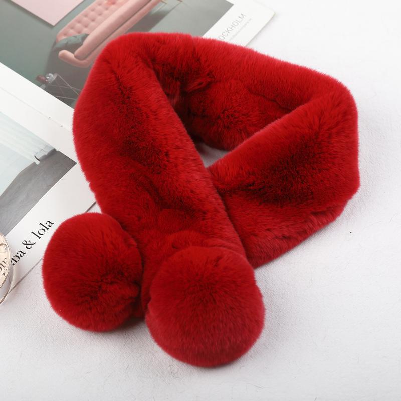 Women Winter Real Rabbit Fur Scarf With Button Fashion Female Warm Natural Soft Fur Scarves High Quality Neck Warmer Double ball