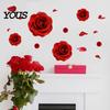 Red Rose Wall Decal Romantic 3D Flower Stickers, Waterproof PVC Decal, Peel And Stick DIY Applique Art Decor, Decals for Home Living Room