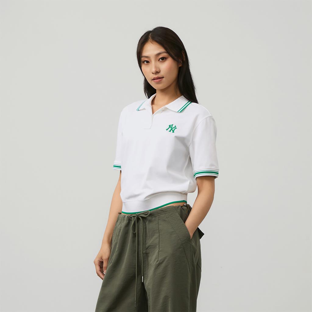 New MLB New York Yankees MLB Basic Logo SS24 Polo Shirt Women's Ivory 3FPQB0243-50IVS