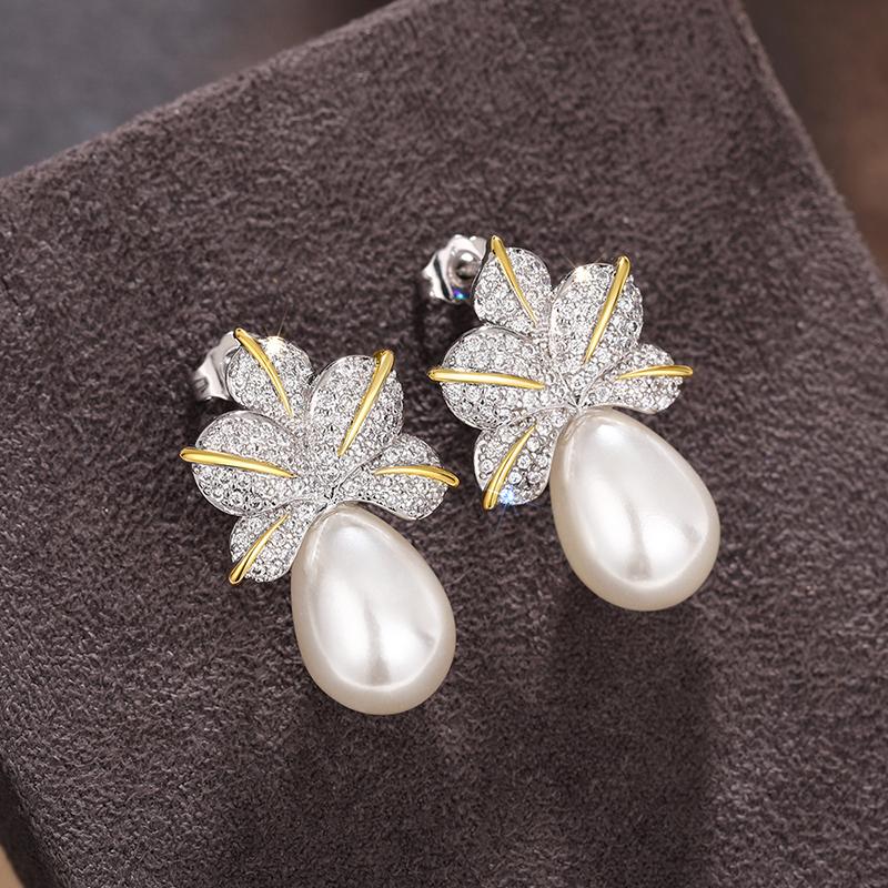 Huitan Aesthetic Flower Imitation Pearl Drop Earrings Temperament Women's Accessories for Wedding Party Luxury Trendy Jewelry