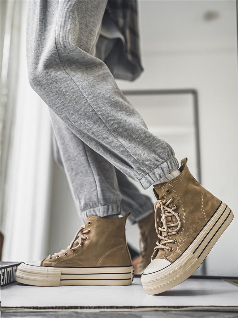 Baskets en toile rétro classiques Homme Chaussures en toile Mode Marron Baskets montantes Homme Chaussures vulcanisées à plateforme Femme Espadrilles