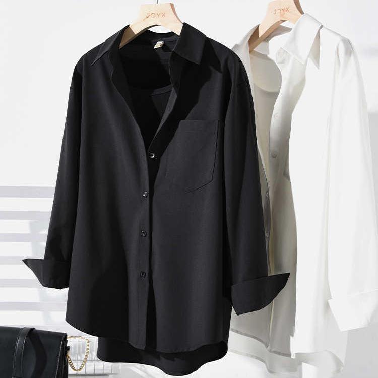 Women's White Non-Iron Wrinkle-Free Shirt Jacket - Plus Size, Loose Fit, Simple Commute Style for Spring and Autumn 2026
