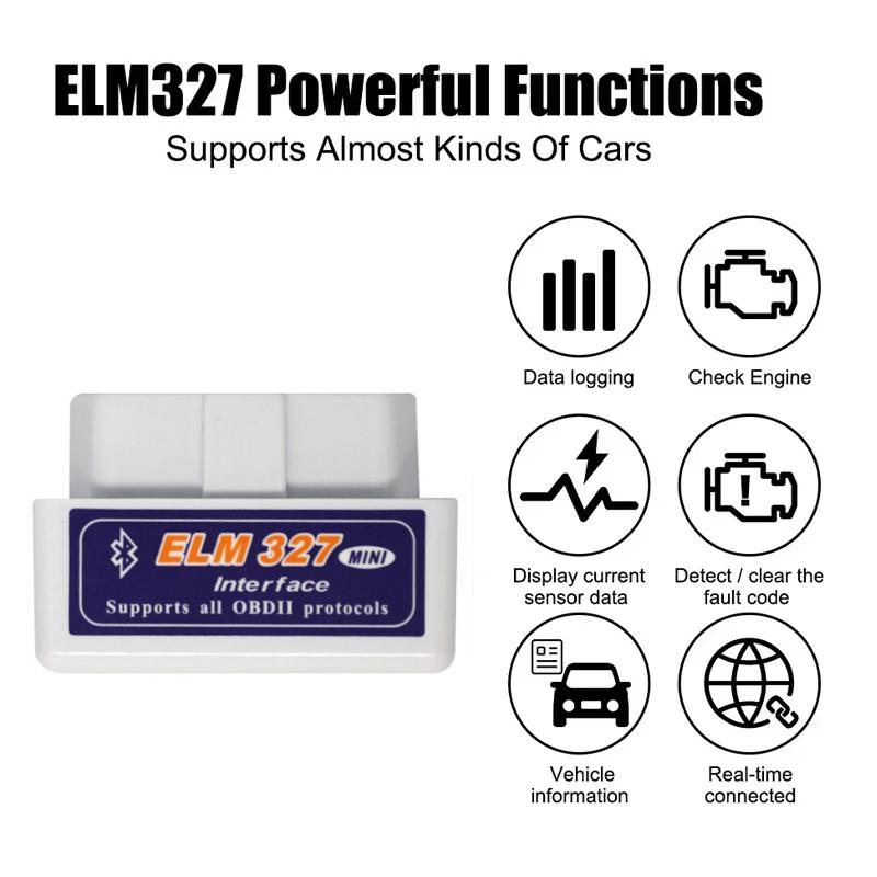 2025 Mini ELM327 Bluetooth OBD2 Scanner Code Reader V1.5/V2.1 Car Diagnostic Tools Check Engine Fault Detector 16PIN Adapter