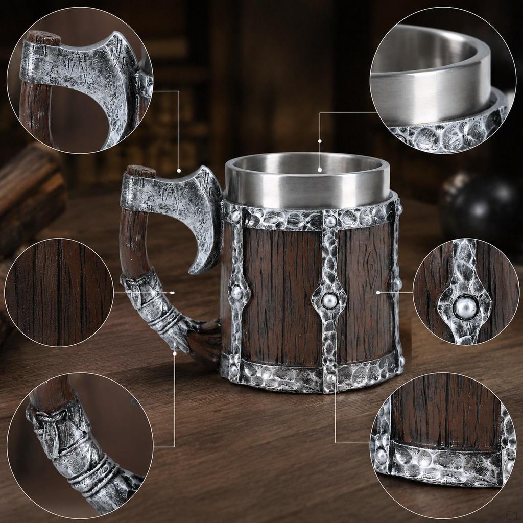 Barrel Cup Made of Resin And Stainless Steel with Ergonomic Handle for Gift Home Decor, Camping,