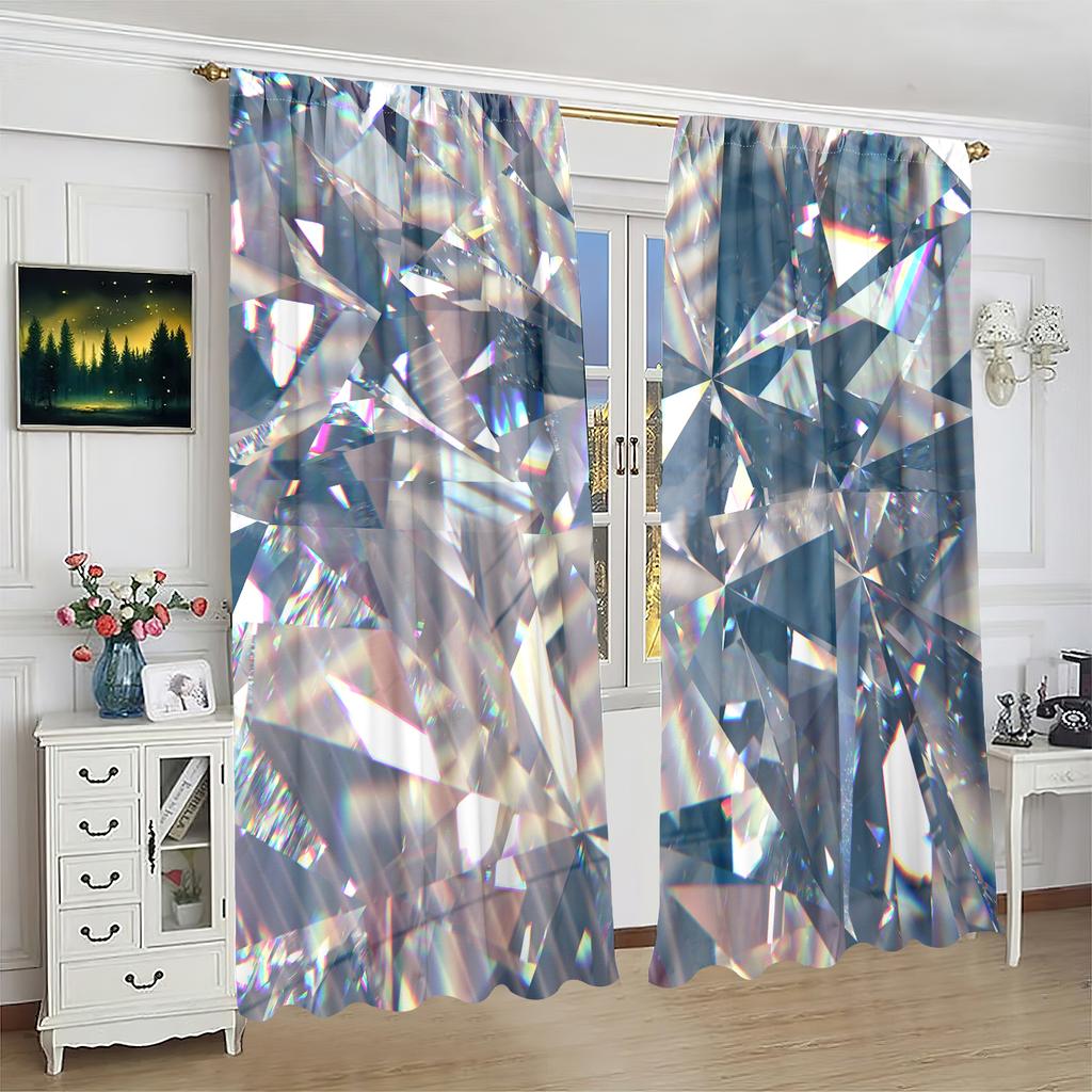 2 Pieces - Glass - Printed Curtain - Polyester Material - Suitable for Bedroom, Living Room, Study Private Curtain