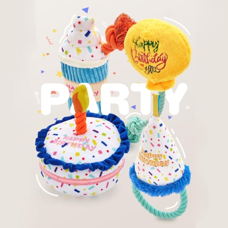 Durability Birthday Themed Dog Chew Toy Machines Washable Dog Chew Toy For Indoor Outdoor Playtimes