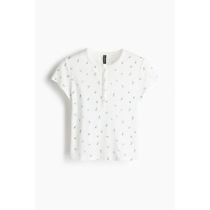 

HM 2025 Autumn New Women clothes Mesh Jersey Top 1308370 White/Florals 001 155/80(XS)