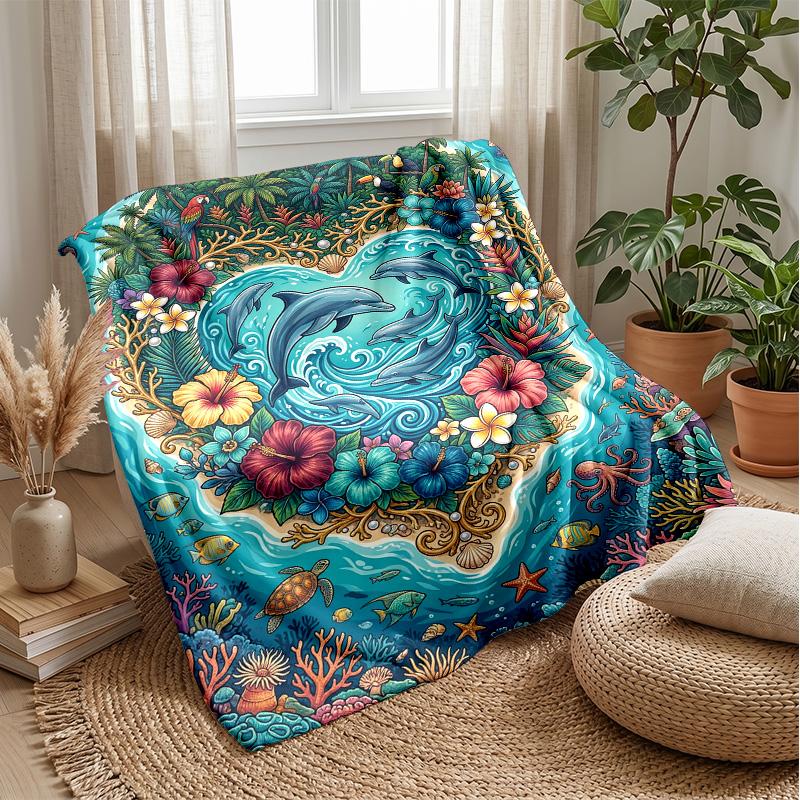 Ocean Heart Connection Theme blanket Lightweight Warm Flannel Blanket Decorative Throw Blanket for Home Decoration