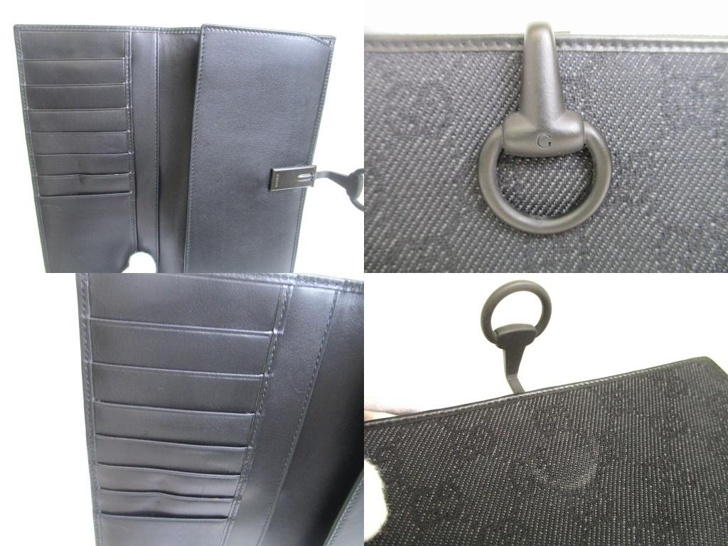 Authentic GUCCI Black GG Denim Canvas Leather Horse bit Flap Wallet #a993  Refurbished