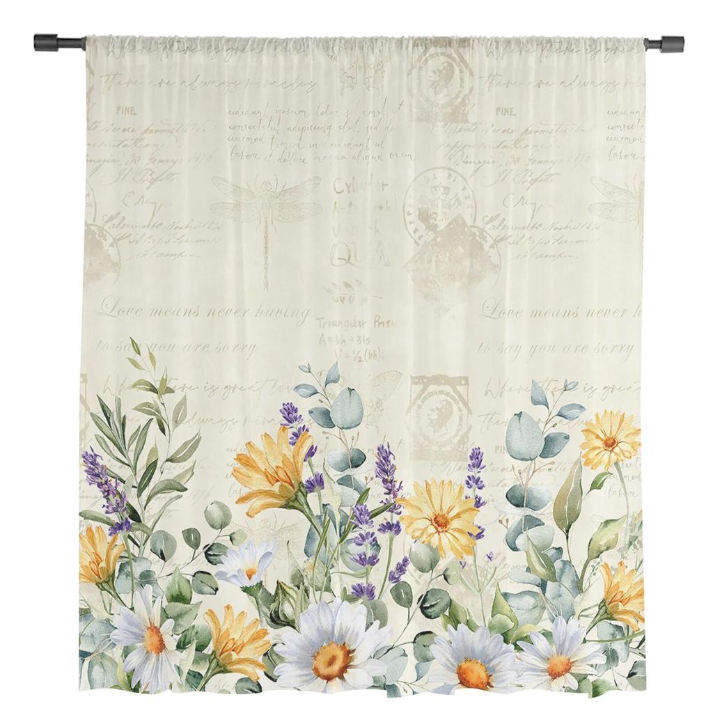 Květiny Sedmikrásky Levandule Jemný voál Okenní Závěsy Tylové Závěsy Obývací pokoj Balkon Dekorace Závěsy