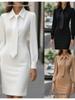 Elegante Herfstjurk met Taillecinching en Lange Mouwen voor Dames