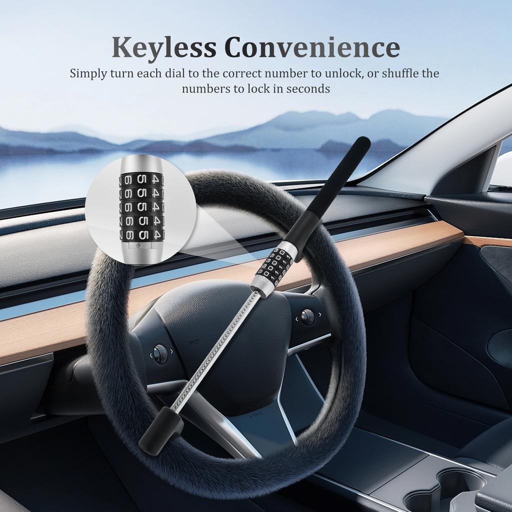 Car Steering Wheel Lock Anti-Theft Car Device Universal Fit Adjustable Length Clamp Double Hook Steering 5 Coded Password Lock