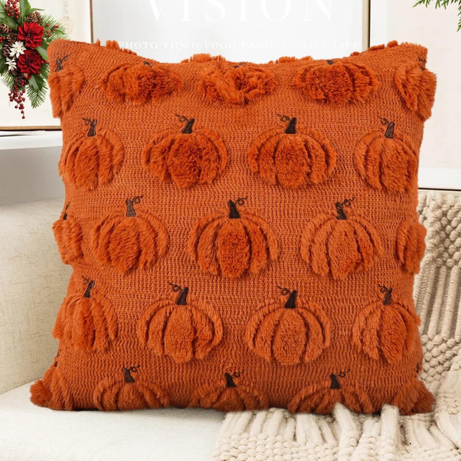 

Плюшевая наволочка с вышивкой тыквы, украшение на Хэллоуин One Size оранжевый