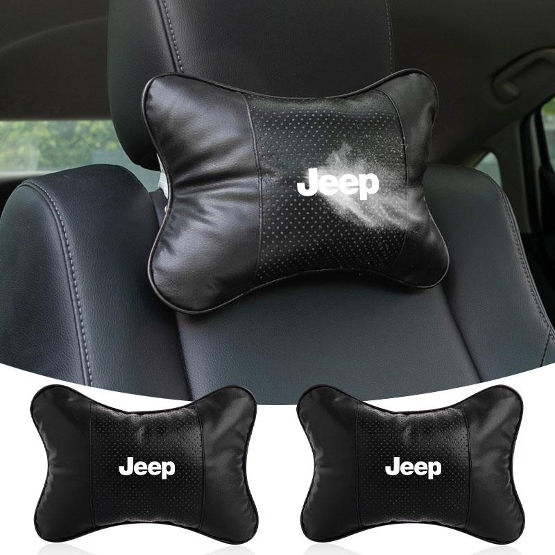 Car Seat Headrest Auto Logo Neck Pillow Car Accessories For Jeep Renegade Tyre Stem Air Caps Wrangler JK JL Grand Cherokee Compass Patriot