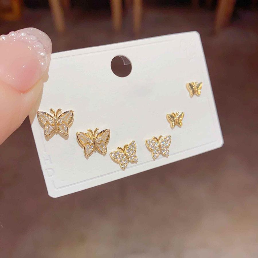 Super flash butterfly stud earrings light luxury fashion high sense earrings versatile small exquisite temperament earrings women