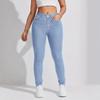Jeans da donna in denim elasticizzato a vita alta, pantaloni skinny a matita sollevaglutei, da donna, lunghezza intera, slim, tinta unita
