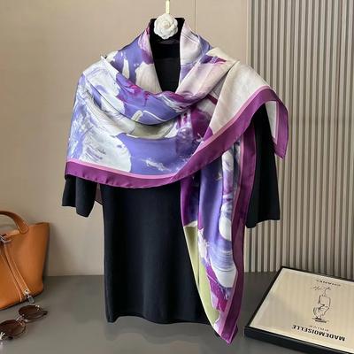 Nouveau grand foulard 110cm foulard en soie imprimée satinée foulard de tête pour femme en soie artificielle forgée Lijin