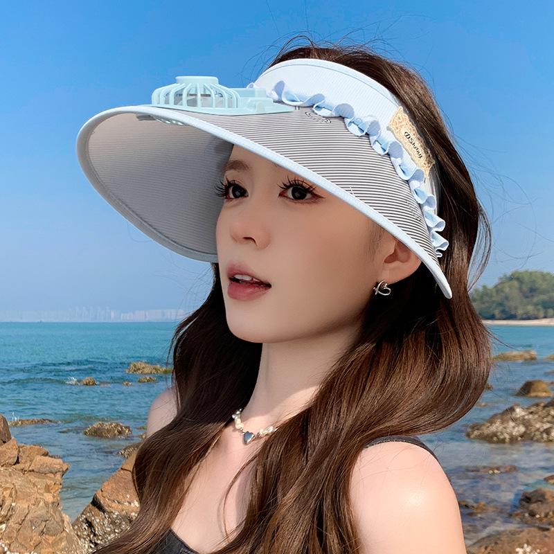 Women's Rechargeable UV Protection Sun Hat with Large Brim for Cycling