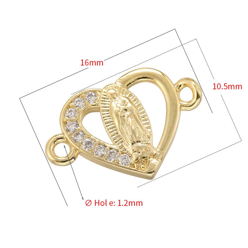 ZHUKOU Golden-plated Brass Catholic Virgin Mary Pendant Crafts Double Holes DIY Bracelet Necklace Accessories