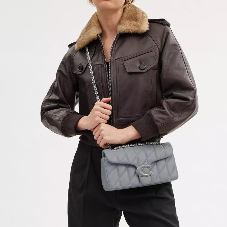 Coach Tabby 26 Chiusura a Pressione Pelle Nappa Borsa Hobo Borsa a Tracolla Media da Donna Grigio Argento Blu CP147-LHN19