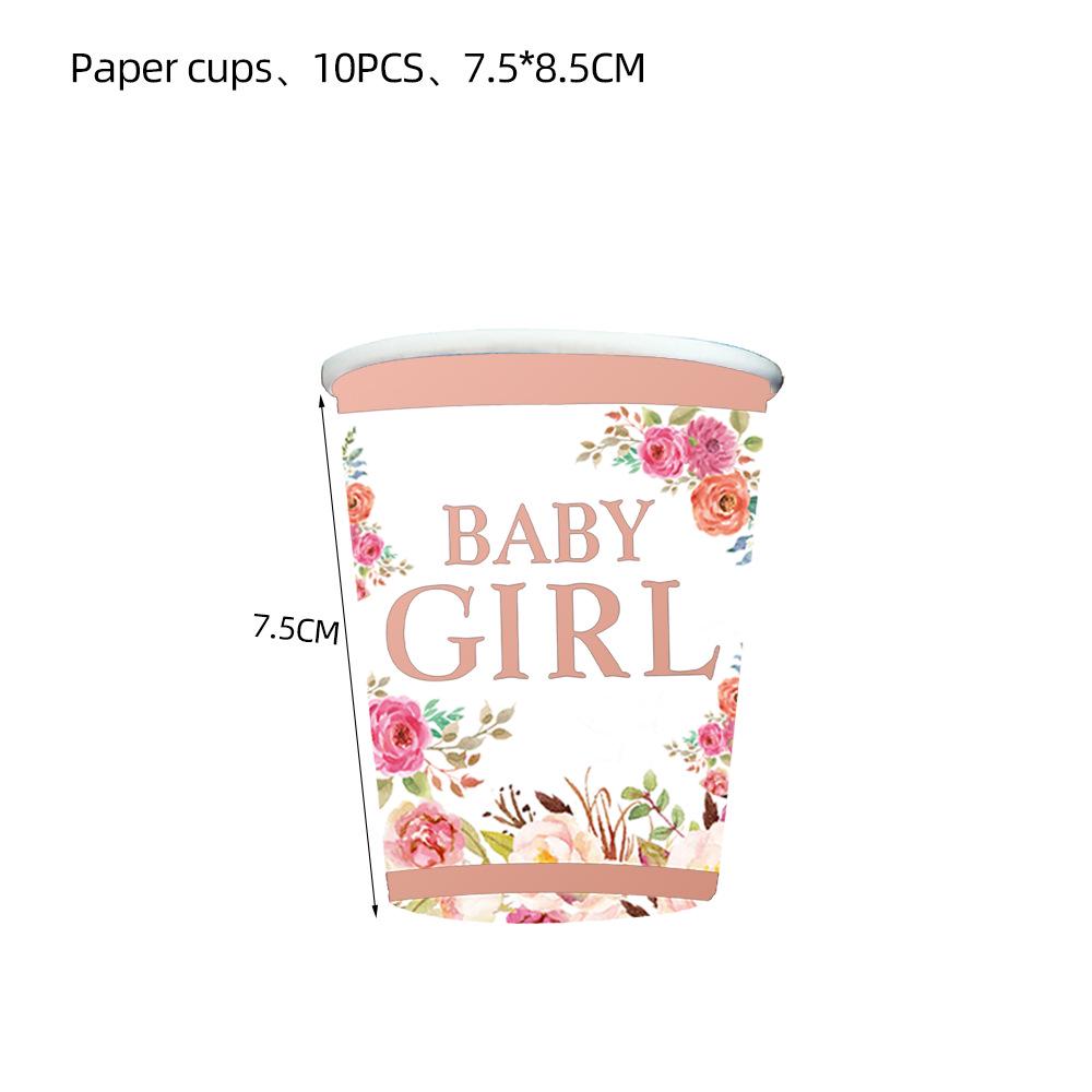 Rose Flower Baby Christening Party Tableware Set: Plates, Cups, Napkins, Tablecloth, Balloons, Banners