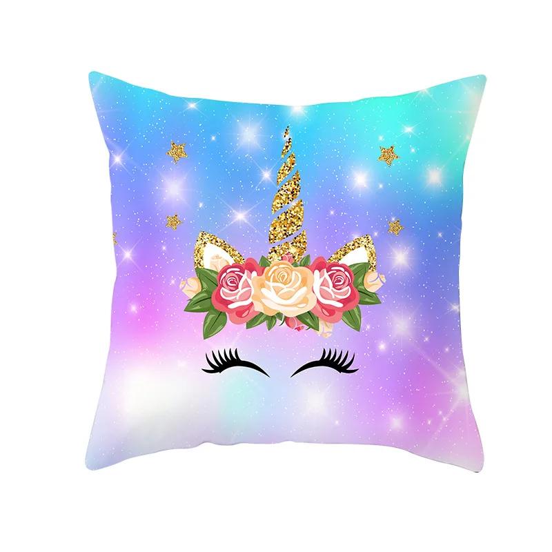 Time Cartoon Home Decor Pillow Purple Unicorn Pillowcase Rainbow Sunrise Sofa Cushion Cover