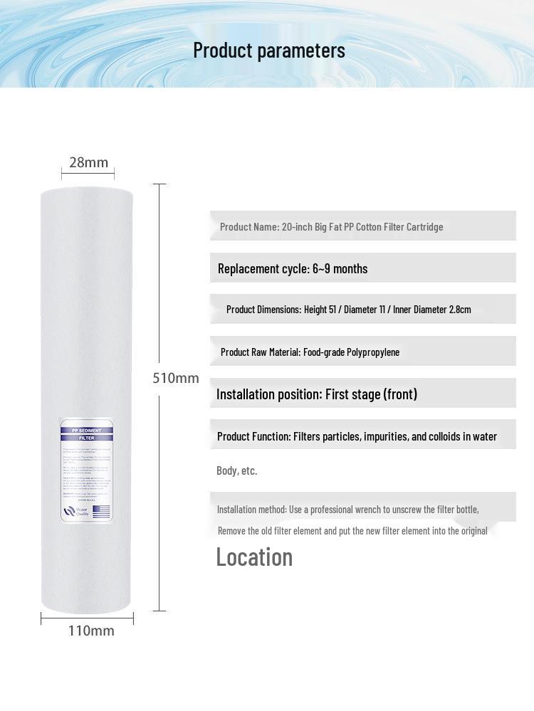 20-Inch PP Cotton Melt-Blown Filter Cartridge for Whole House Water Purifier and Central Water Filter Housing