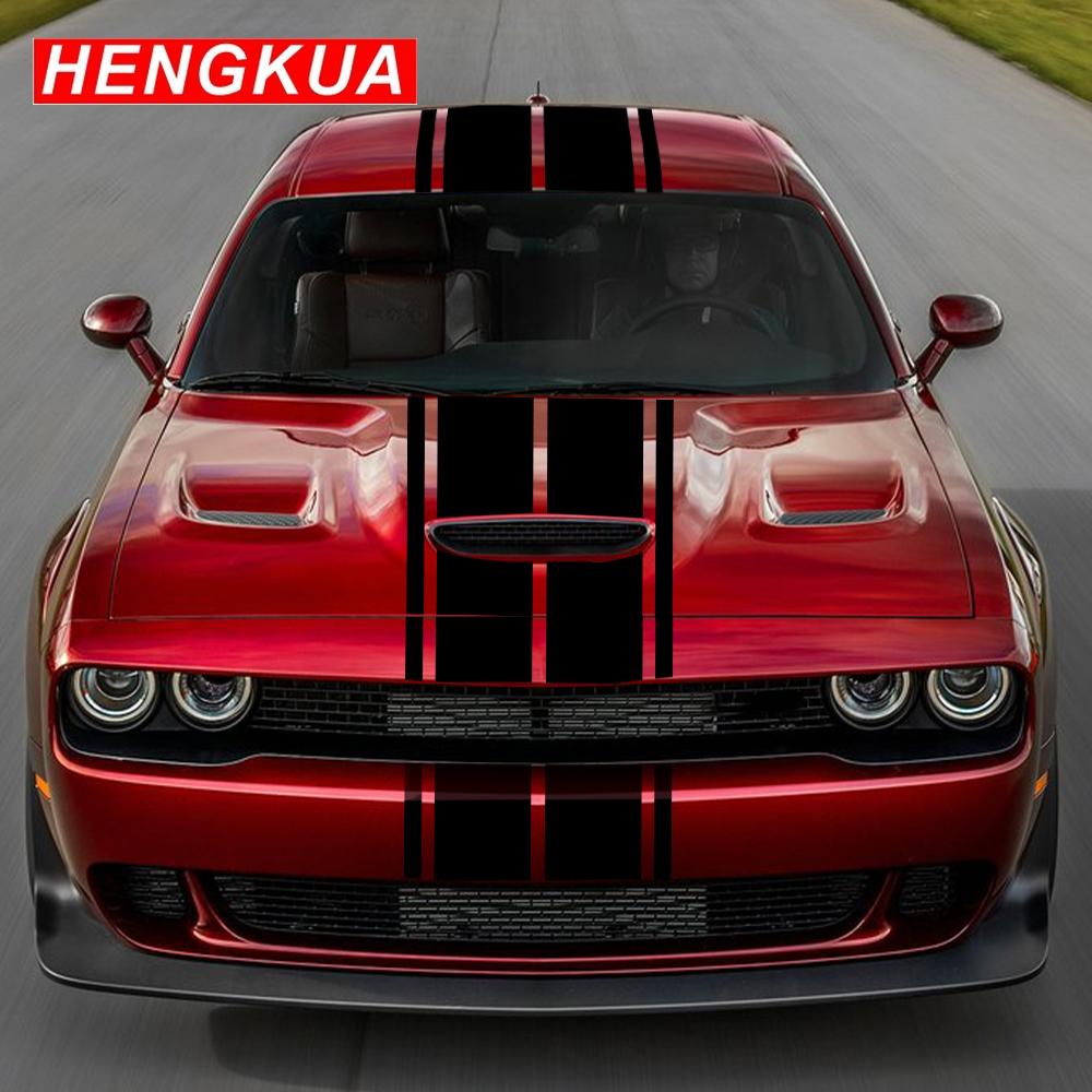 For Dodge Challenger SXT RT Rally Racing Style Auto Stripe Kit Vinyl Decals Hood Roof Rear Trunk Stickers Car Tuning Accessorie U444