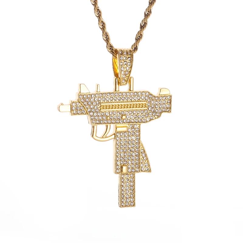Hip-Hop Crystal Pistol Pendant, Personalized Men and Women Punk Cool Rock Rap Trend Necklace Trend Jewelry Gift