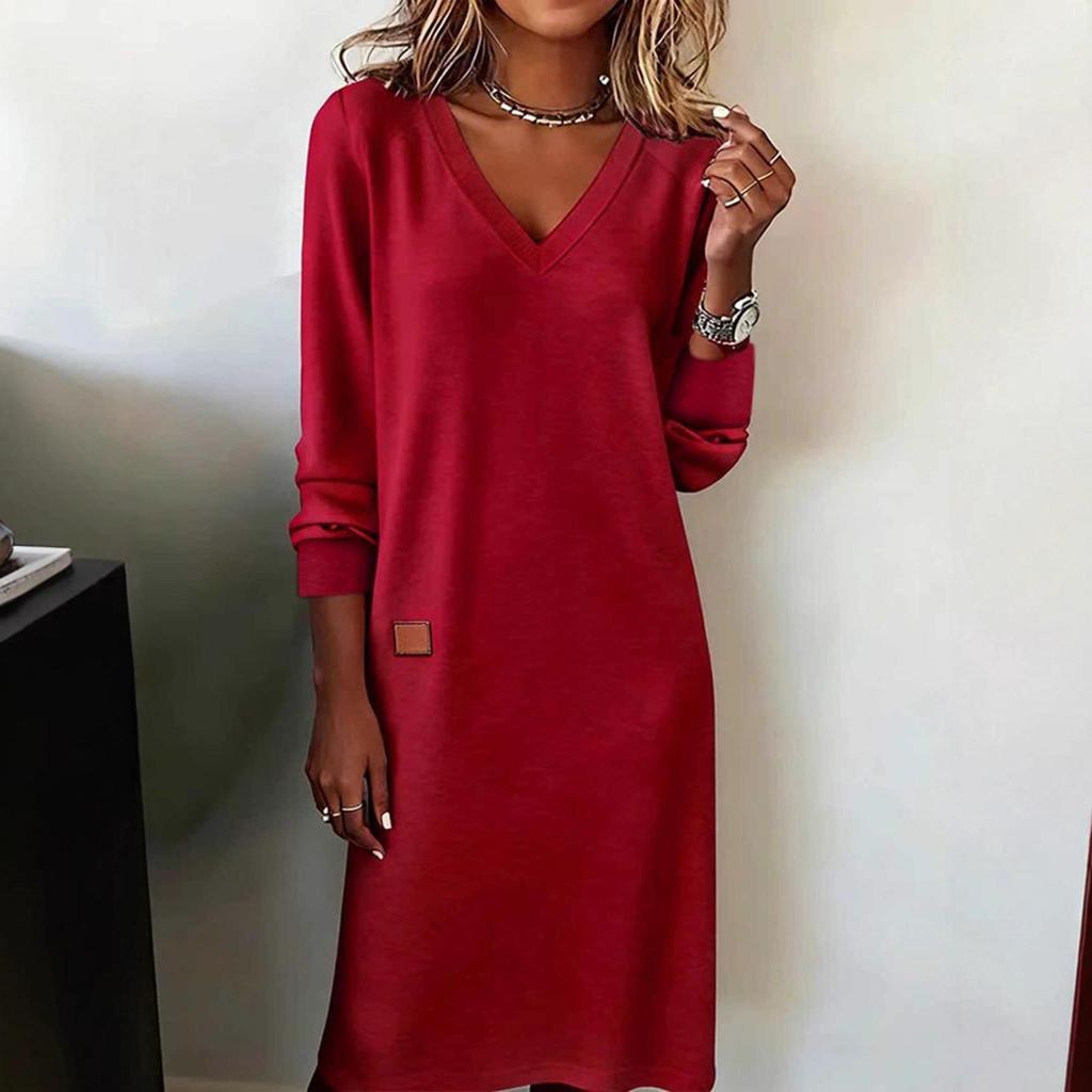 Spring-Autumn 2025 Women's V-Neck Bodycon Long Dress Jumpsuit