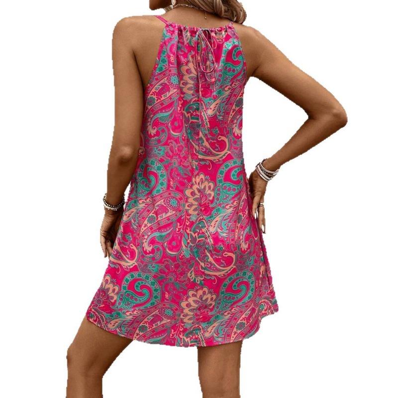 Women's Dress Summer Fashion Sleeveless Print Halter Sexy Holiday Dress
