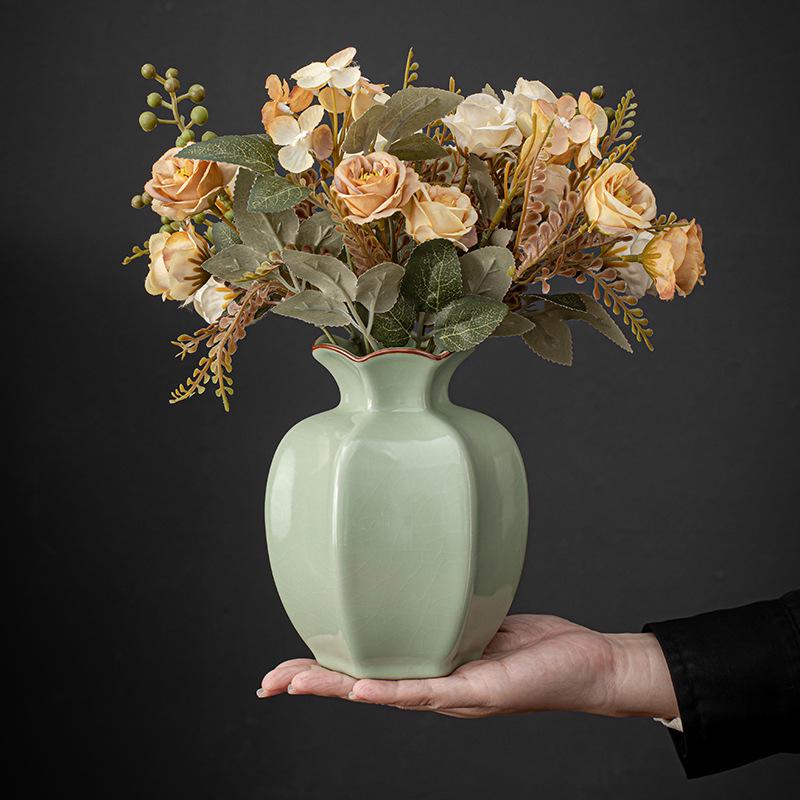 Elegant Bean Green Ceramic Vase - Ru Kiln Luxury Home Decor, Multiple Shapes for Living Room Flower Arrangements