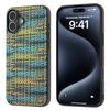 For iPhone 16 Plus Case Plaid Texture PU Leather Coated PC+TPU Phone Cover