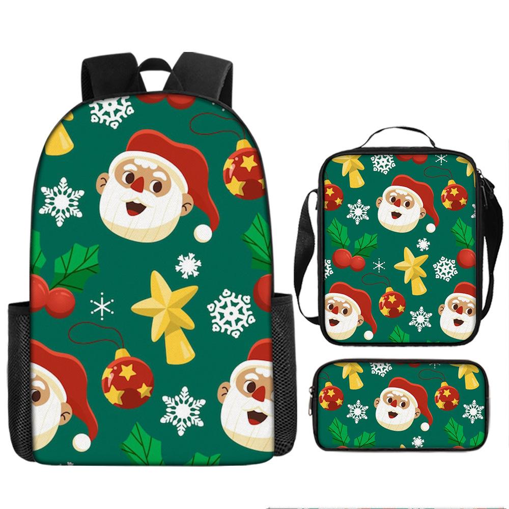 Santa Claus Christmas Tree Backpack Elementary School Bag Large Capacity Leisure Bag Lunch Bag Pencil Bag Three-piece Set