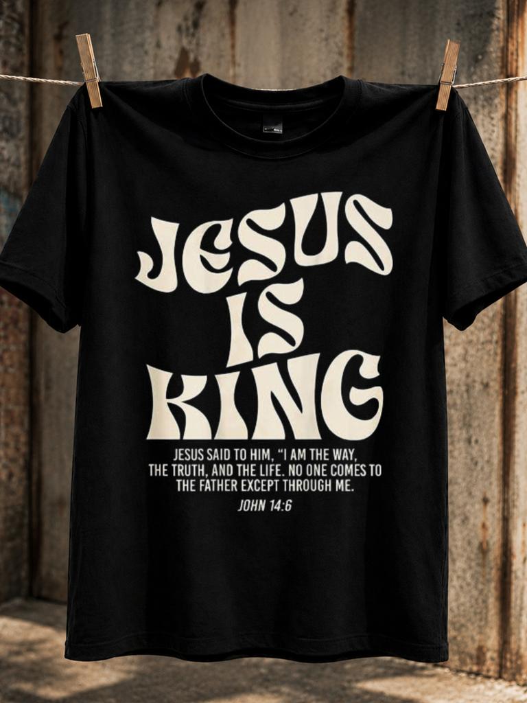 Jesus Is King Cream Retro Religious Lettering With John 146 Verse Faith Statet Typography Unisex Unisex All Tshirt