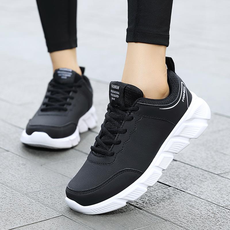 Large size sneakers, new leather lightweight running shoes, black waterproof casual shoes