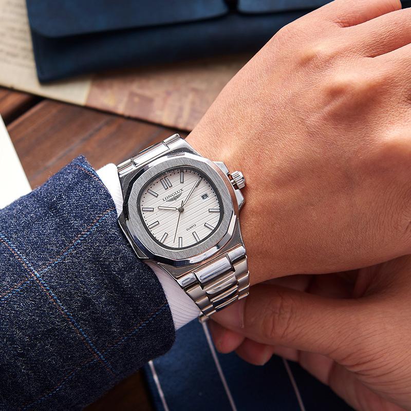 

LONGLUX Мужские часы Nautilus со стальным ремешком и календарем, светящиеся деловые кварцевые часы