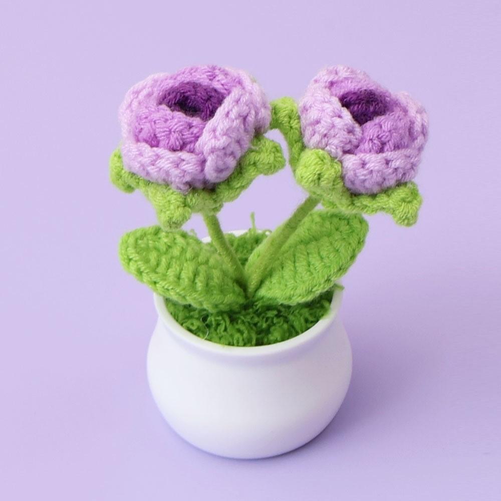 Hand-Knitted Wool Fake Flowers Set: Sunflower, Carnation, Tulip - Desktop Decor, Teacher/Student Gift, Everlasting Bouquet