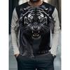 Herren Herbst und Winter 3D Tiger Wolf Print Rundhals Langarm T-Shirt