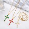 FLOLA Simple Pink Crystal Cross Necklaces for Women Gold Plated Box Chain Amulet Necklaces Christian Jewelry nkeb194