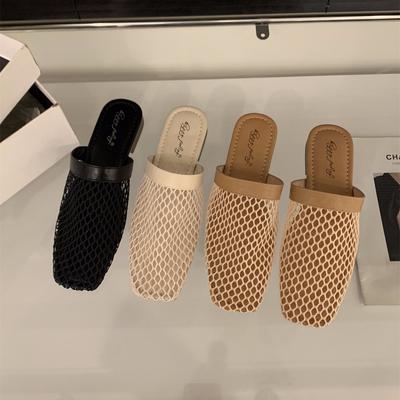 Thick Heel Temperament Bag Head Half Slippers Women's Shoes Wear 2025 New Spring and Summer Mesh Breathable Half Cool Slippers
