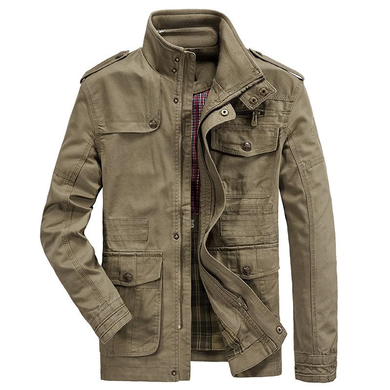 Plus Size Spring and Autumn Men's Casual Jacket Pure Cotton Stand Collar Men's Coat Washed Outdoor Coat