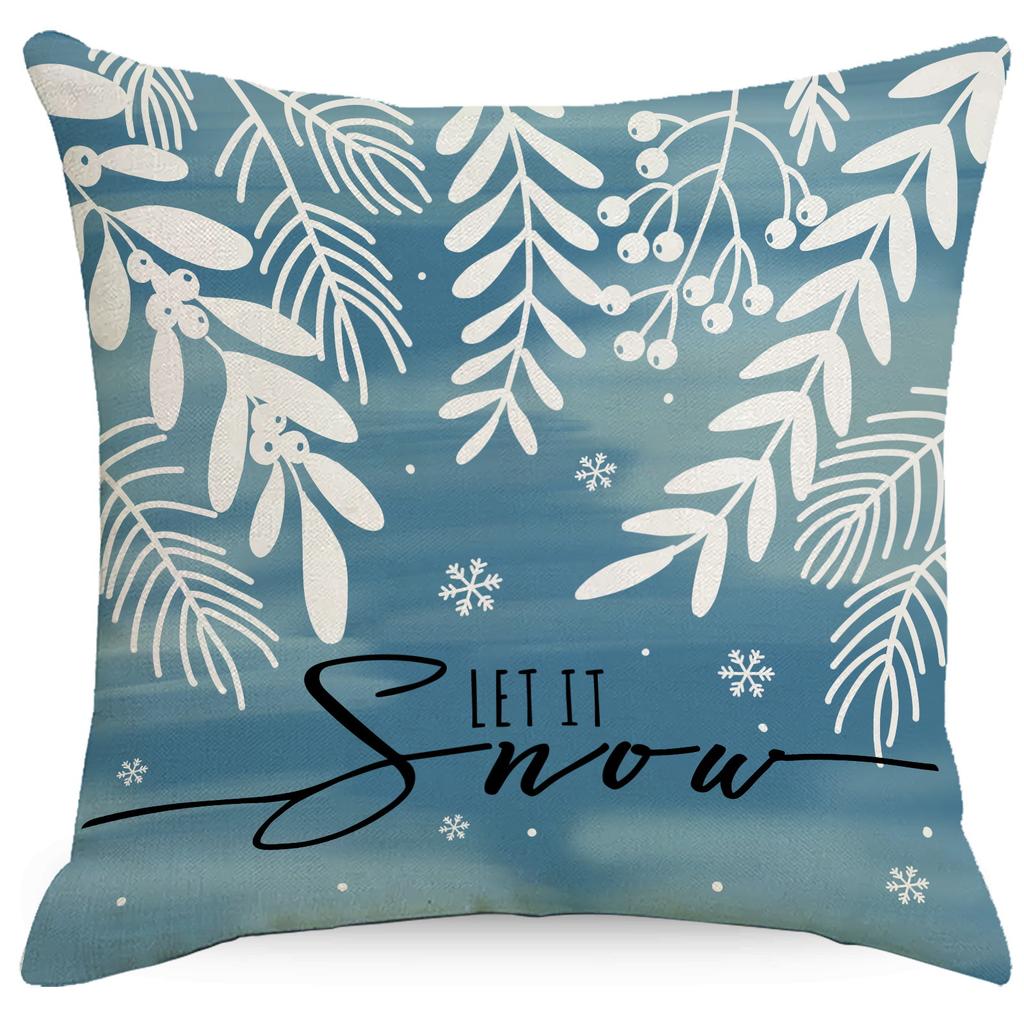 Neue Blaue Schneeflocke Weihnachts-Kissenhülle Leinen-Druck Kissenhülle Festliche Raum Sofa Dekoration Kissenbezug