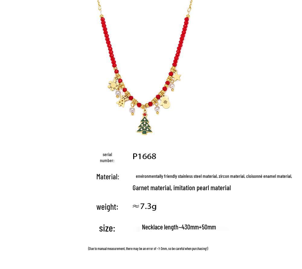 Ferris Wheel Enamel Christmas Zircon Tree Pendant Necklace - European & American Light Luxury Stainless Steel Jewelry