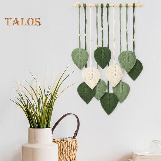 Leaf Macrame Tapestry Bohemian Wall Hanging Ornament Handmade Macrame Home Decoration for Living Room Bedroom Corridor