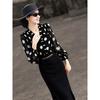Lansere Women's French Style Polka Dot Ruffle V-Neck Blouse
