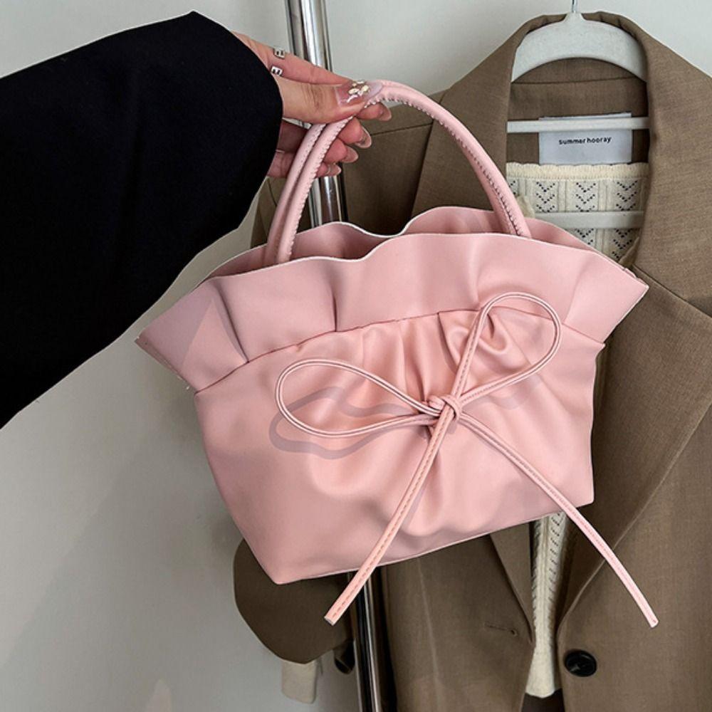 Elegant PU Leather Shoulder Bag Large Capacity French Handbag Bowknot Crossbody Bag  Streetwear