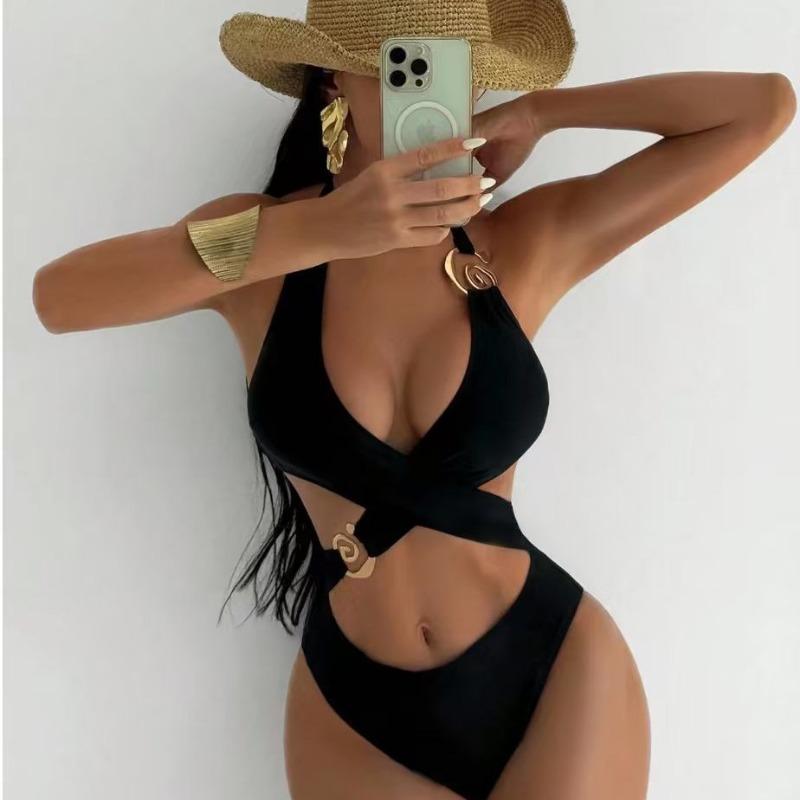 Women S High Waist Tied Hollow Out One Piece Bikini Swimsuit